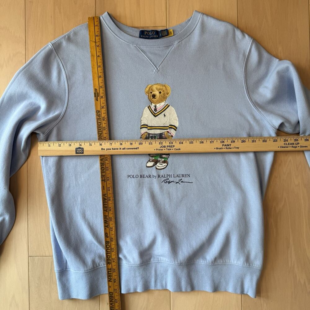 Polo Ralph Lauren Bear Sweatshirt Large Blue Cardigan Fleece - Picture 2 of 10